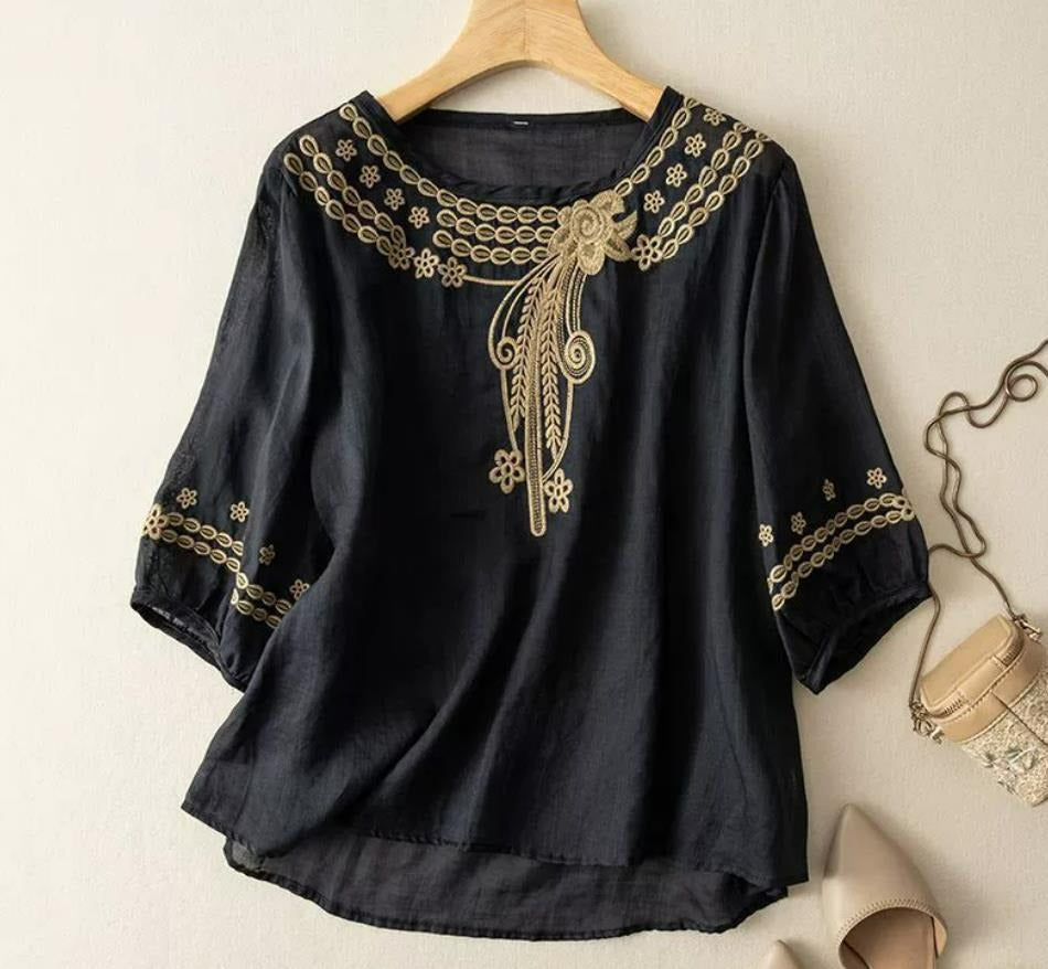 Blouse brodée pour femmes avec manches 3/4 R&B