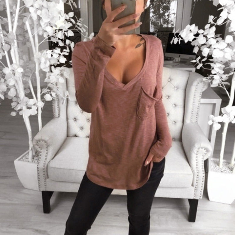 Tunique oversized décontractée pour femmes avec décolleté en V, poche poitrine et ourlet allongé Echo Archive