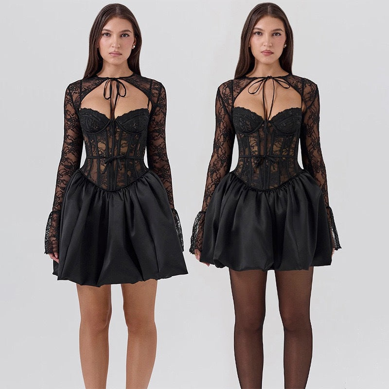 Robe en dentelle ludique pour femmes avec de grands détails en volants et silhouette cintrée R&B