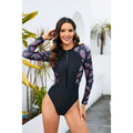Combinaison de surf à manches longues pour femmes avec motif de palmiers moderne et fermeture éclair stylée R&B
