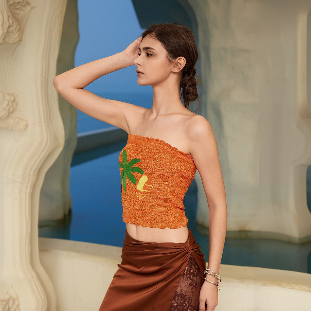 Top en tricot court pour femmes avec motif tropical R&B