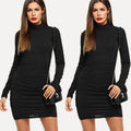 Robe Mince Stretch pour Femme avec Col Montant et Fronces Latérales Echo Archive