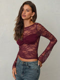 Top en dentelle cintré pour femmes avec bustier intégré et partie poitrine froncée R&B