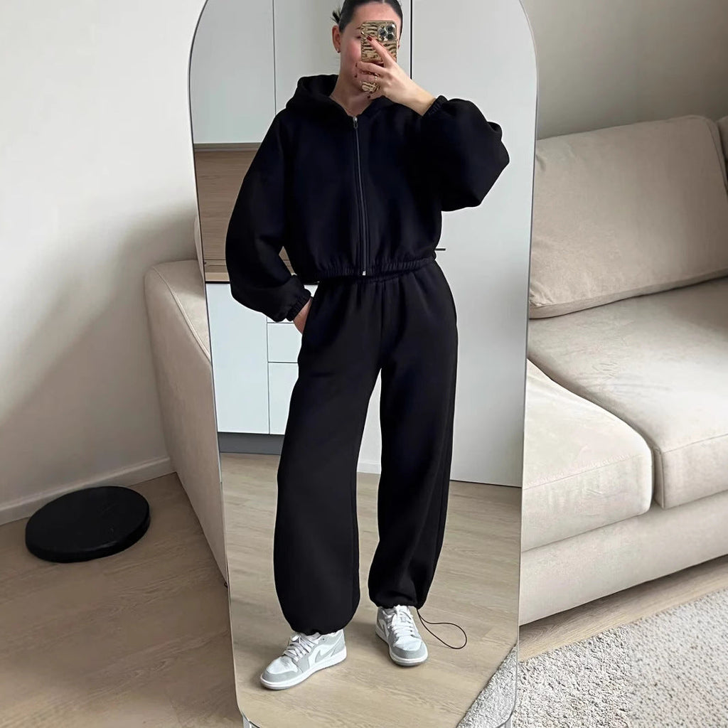 Ensemble de survêtement oversize pour femmes avec bomber à fermeture éclair et pantalon de jogging taille haute