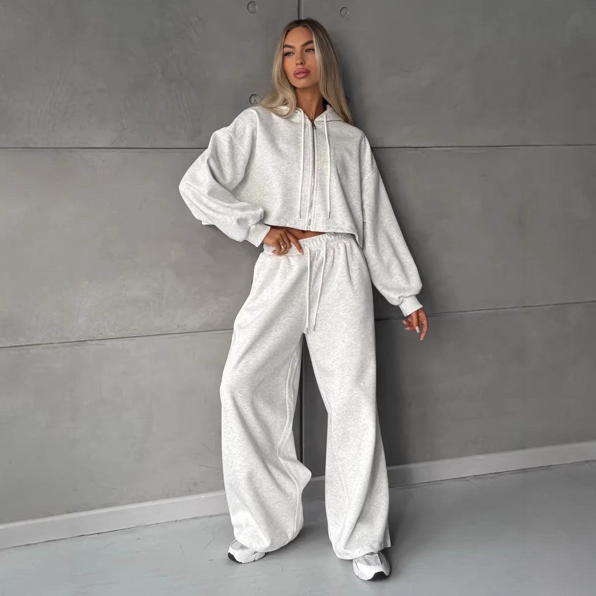 Ensemble de sweat à capuche cropped zippé et joggers palazzo pour femmes Echo Archiv