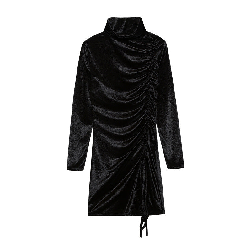 Robe Minijupe Bodycon Femme avec Col Montant et Drapé Latéral