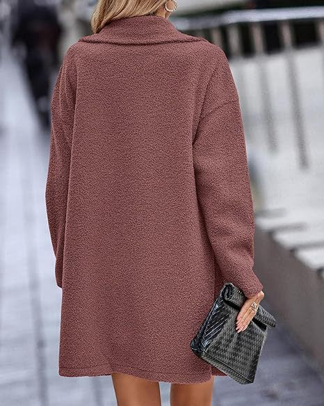 Manteau Teddy Oversize pour Femmes avec Col Revers et Coupe Croisée