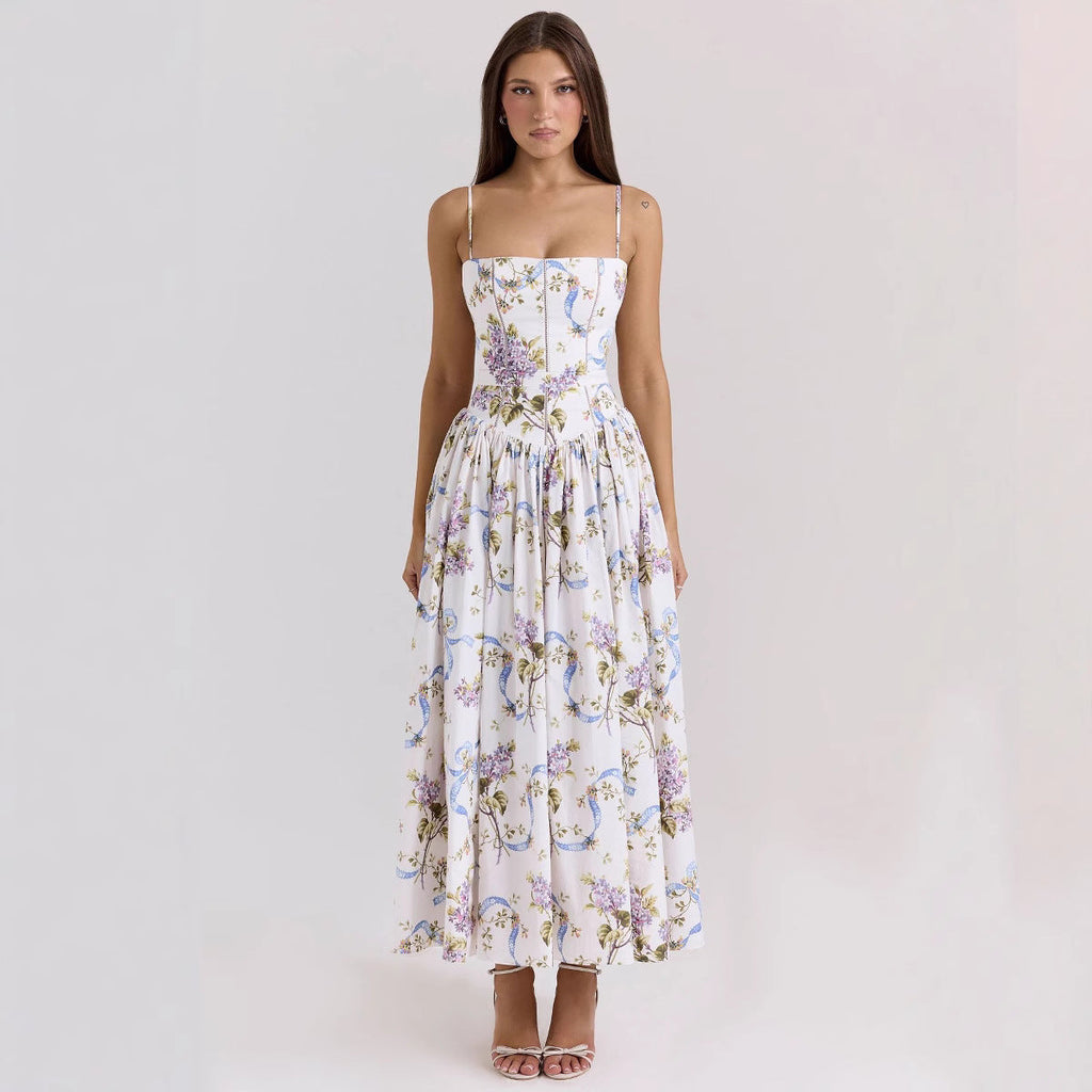 Robe corset cintrée pour femmes avec bretelles spaghetti et jupe évasée R&B