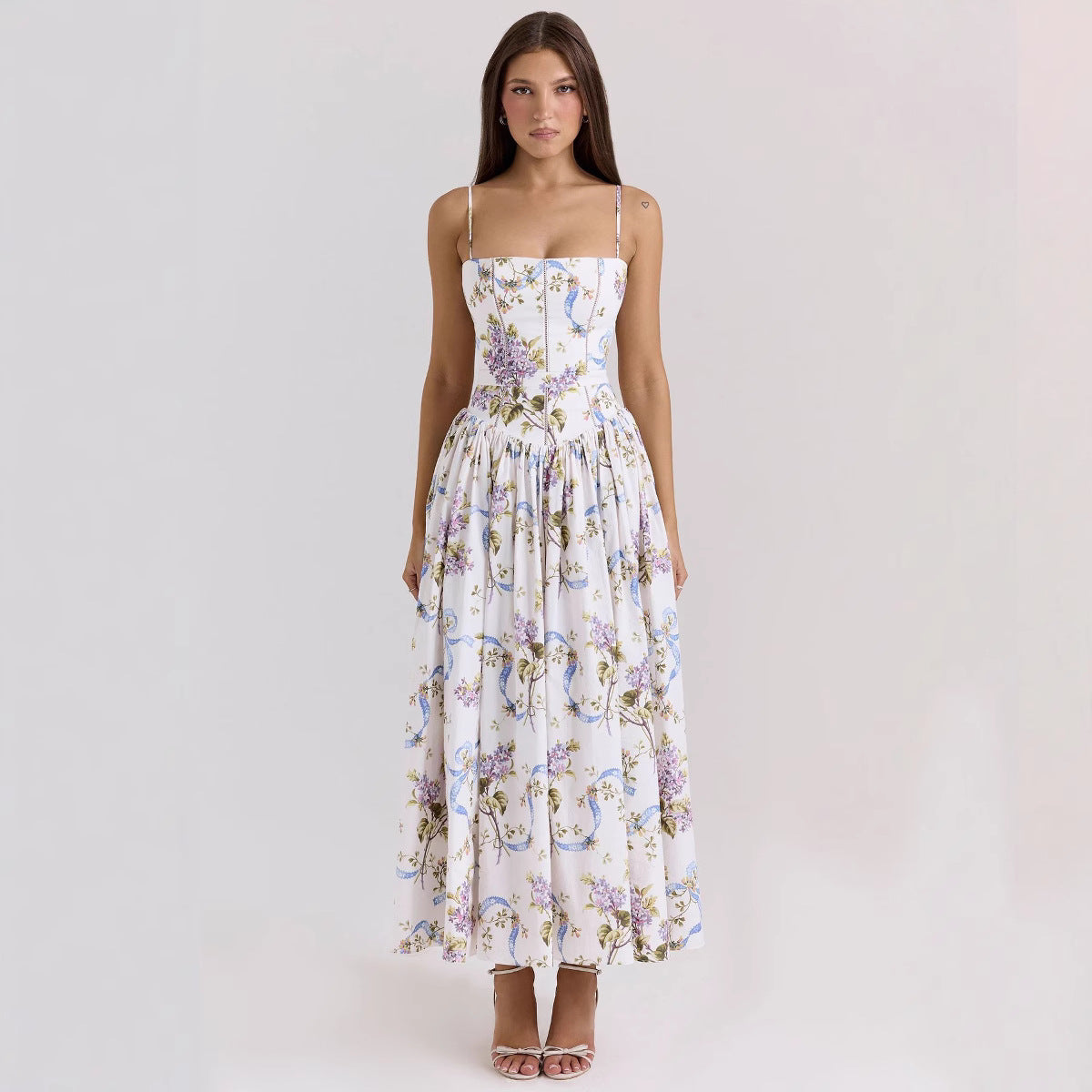 Robe corset cintrée pour femmes avec bretelles spaghetti et jupe évasée R&B