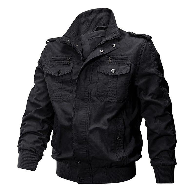 Veste bomber-field pour hommes en coton canvas multifonctionnelle avec col montant, épaulettes et fermeture éclair à boutons-pression cachée Echo Archiv