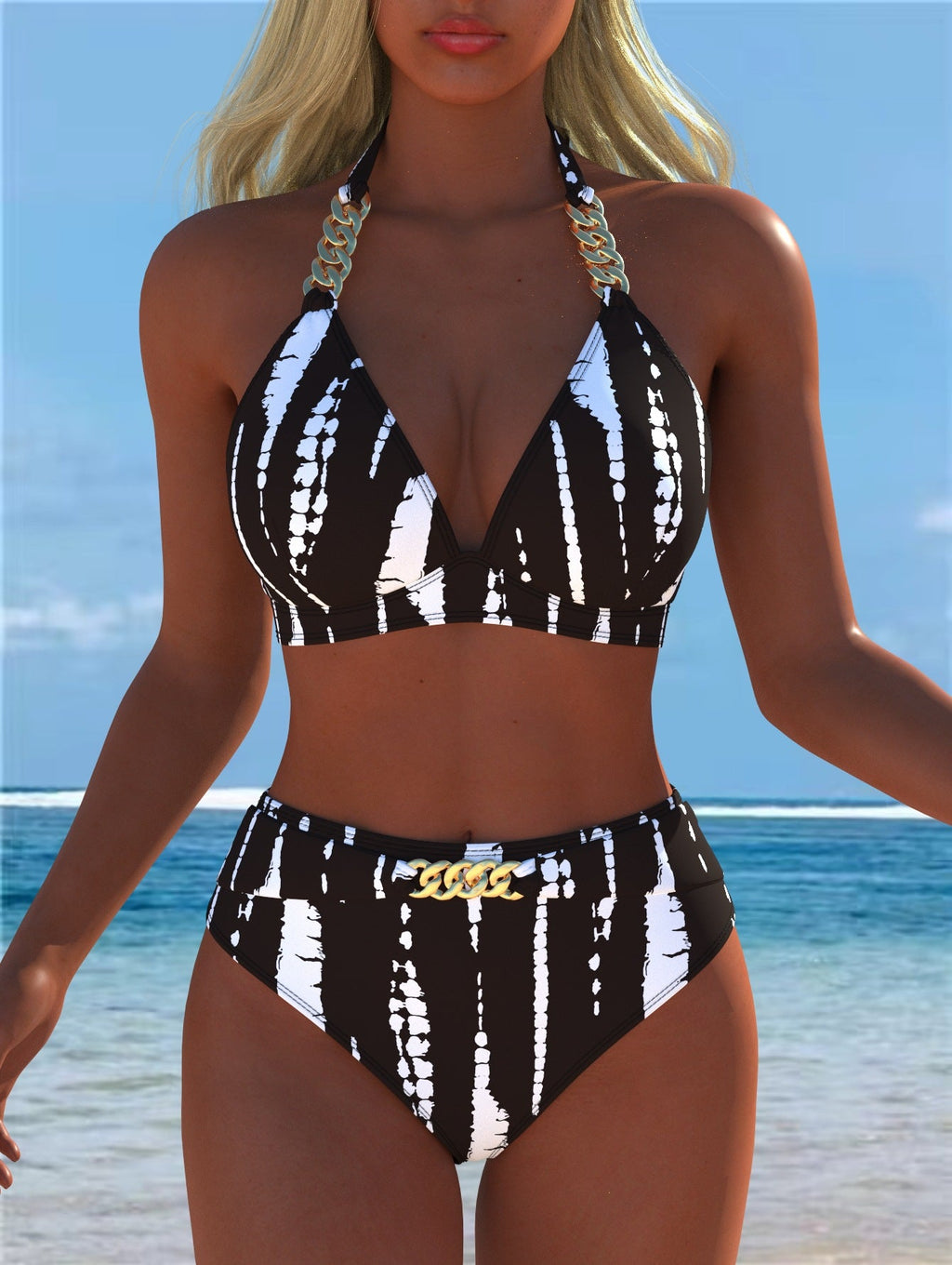 Bikini pour femmes avec motif marbré luxueux et détails raffinés R&B