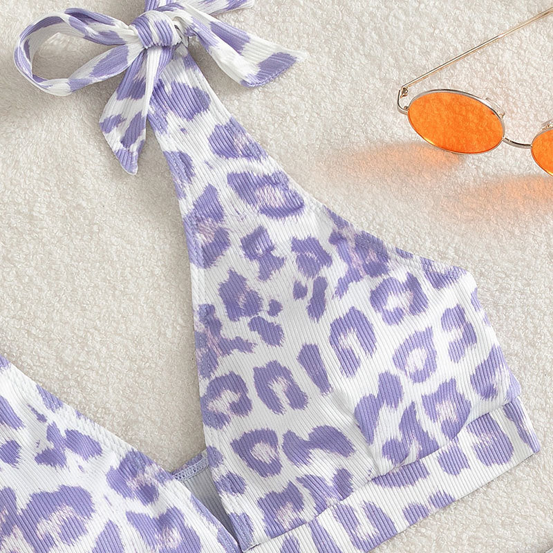 Bikini taille haute pour femmes avec un motif léopard ludique R&B