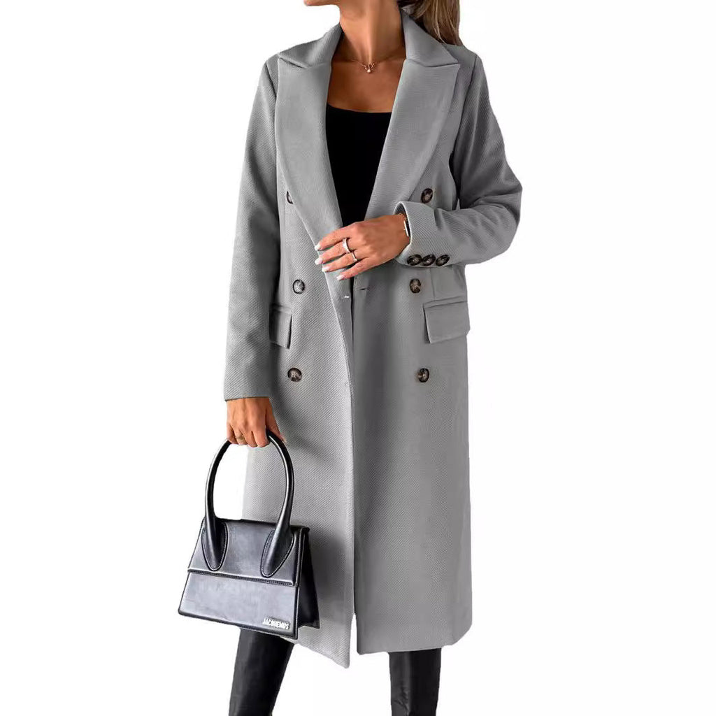 Manteau long pour femmes à double boutonnage classique avec col à revers et poches plaquées Echo Archiv