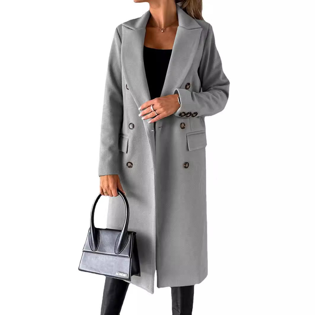 Manteau long pour femmes à double boutonnage classique avec col à revers et poches plaquées Echo Archiv