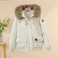 Veste bomber matelassée pour femmes avec capuche en fausse fourrure amovible, poignets côtelés et fermeture éclair à double sens cachée Echo Archiv