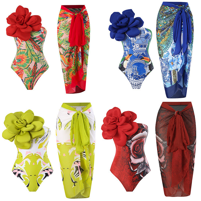 Maillot de bain élégant pour femmes avec détail floral et tunique de plage transparente Echo Archiv
