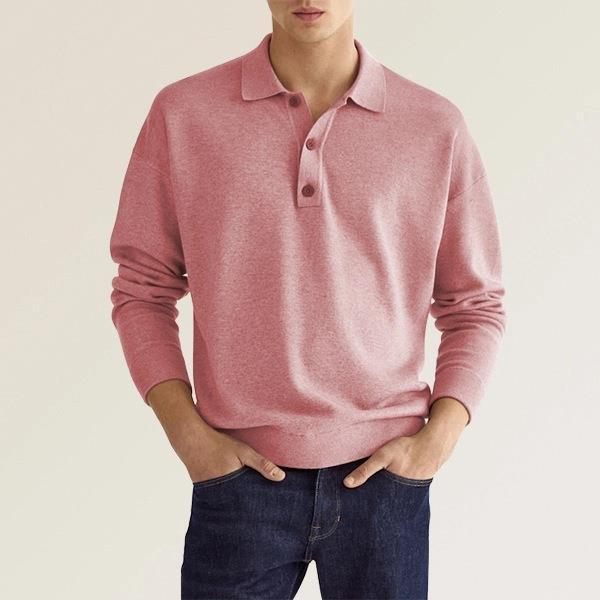 Polo-Sweater en maille fine pour hommes avec manches longues, poignets côtelés et patte de boutonnage subtile EB