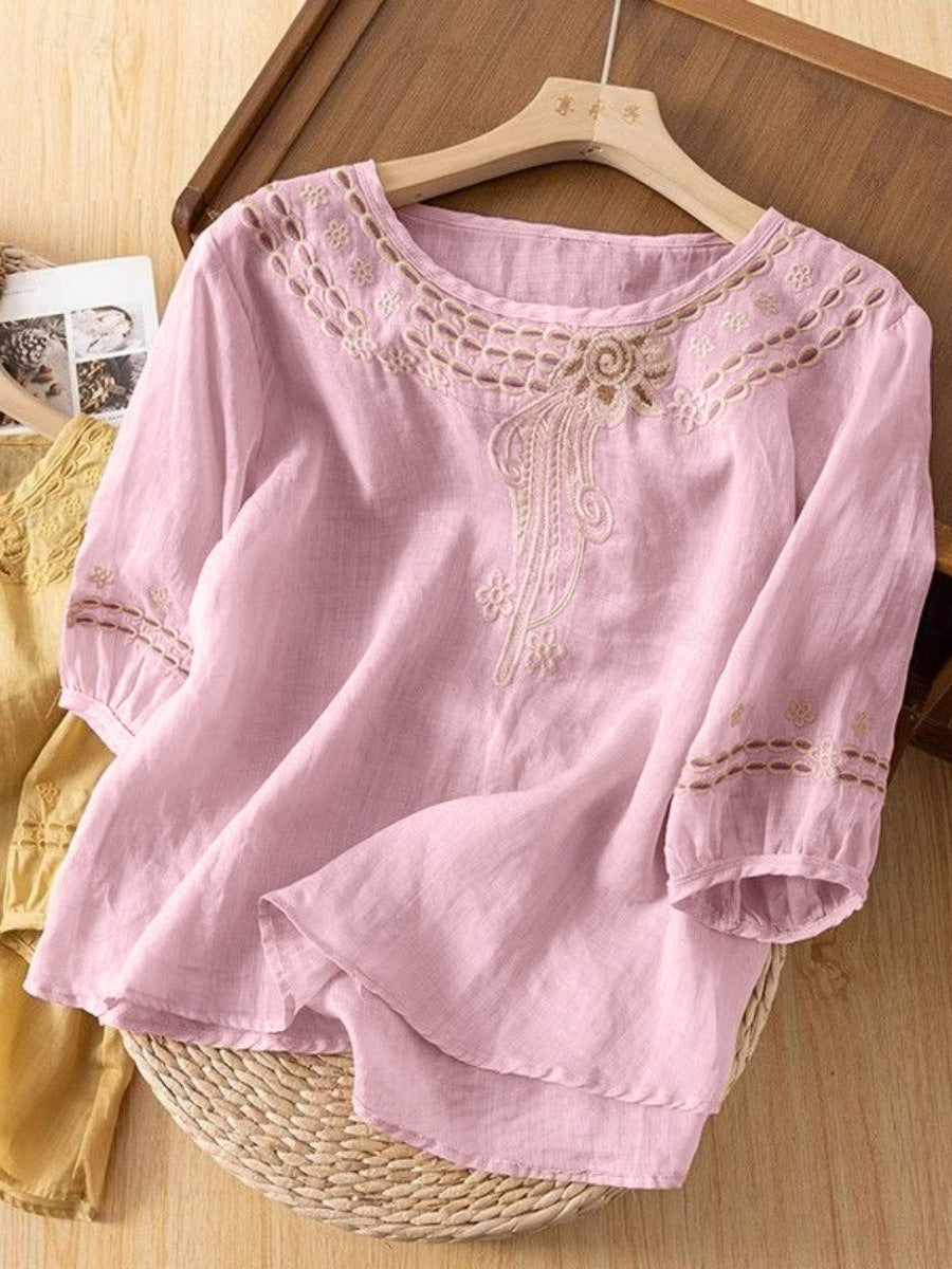 Blouse brodée pour femmes avec manches 3/4 R&B