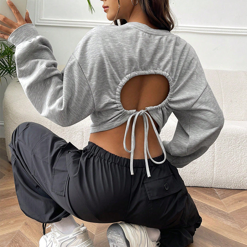 Sweatshirt cropped décontracté pour femmes avec manches ballon, coutures raglan et ourlet élastique