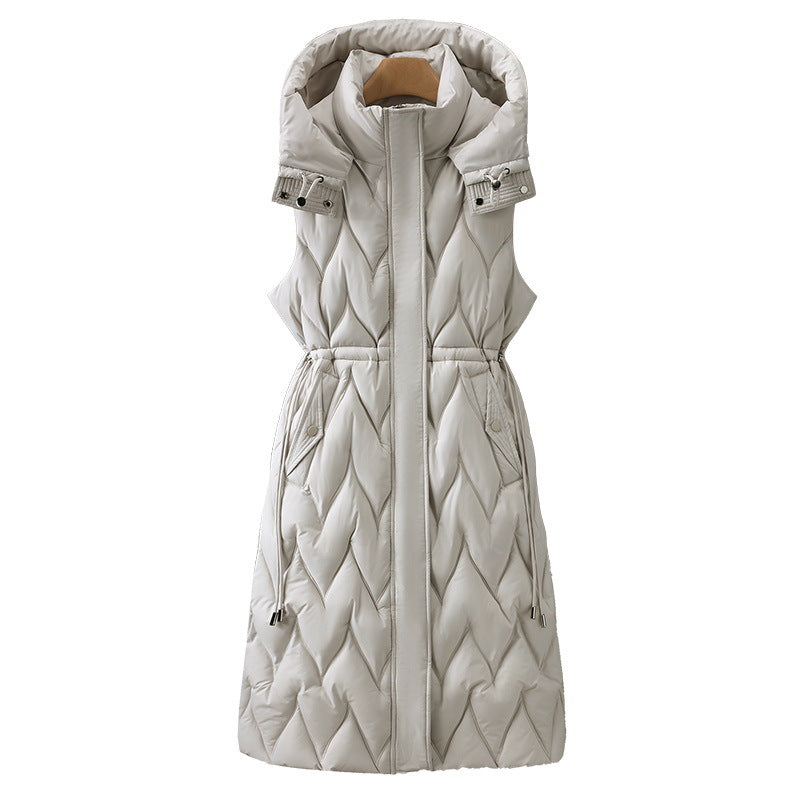 Manteau sans manches à longues manches pour femmes avec capuche, taille ajustable et matelassage en vagues organiques Echo Archiv