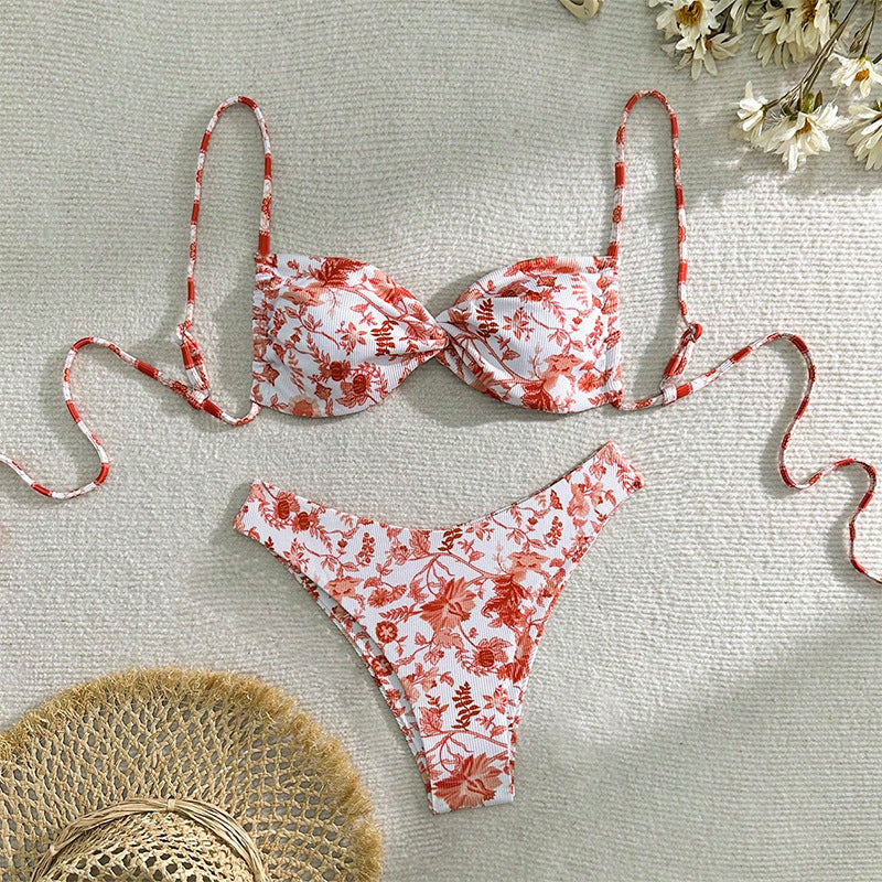 Bikini floral pour femmes avec rembourrage amovible et cordons réglables R&B