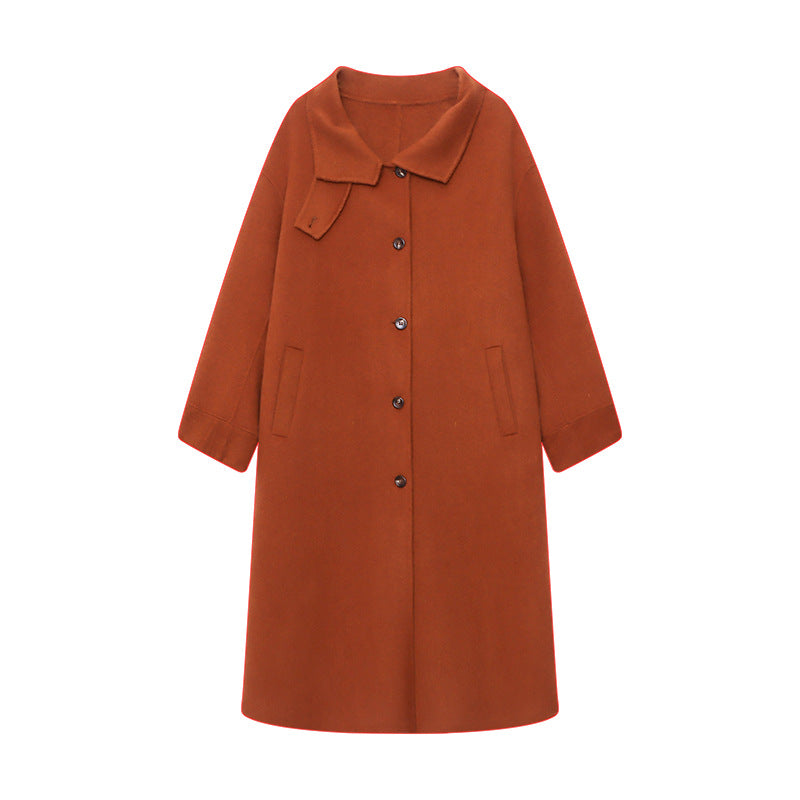 Manteau Long Femme avec Grand Col et Fermeture Boutonnée