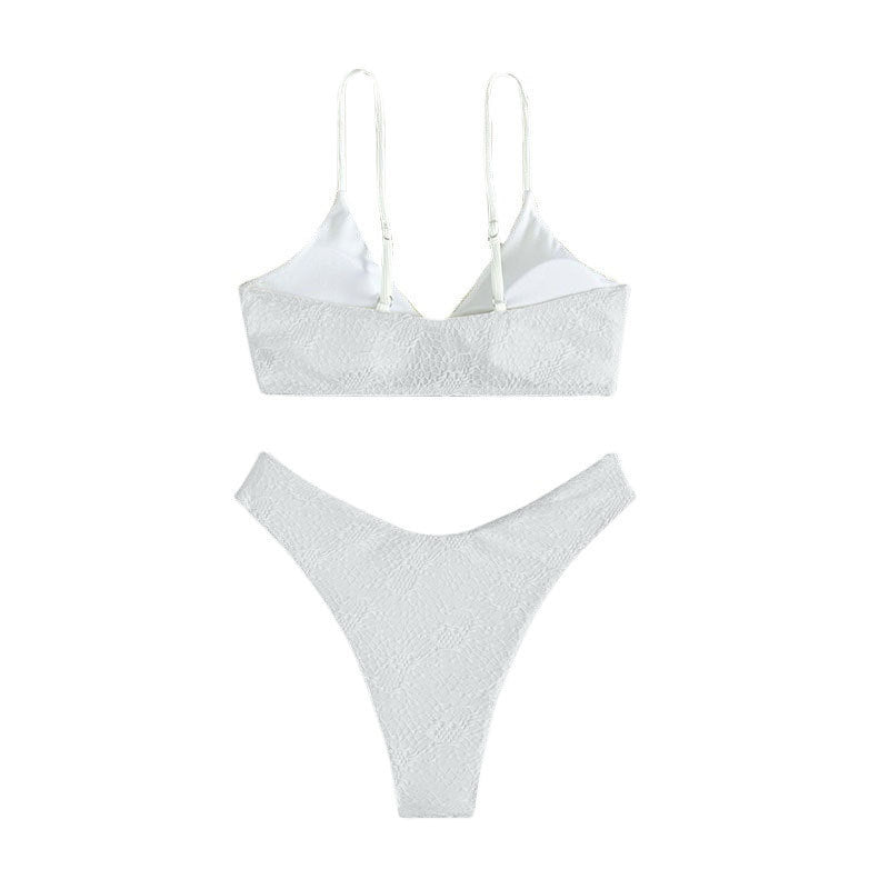 Bikini triangle taille haute pour femmes avec anneau décoratif R&B