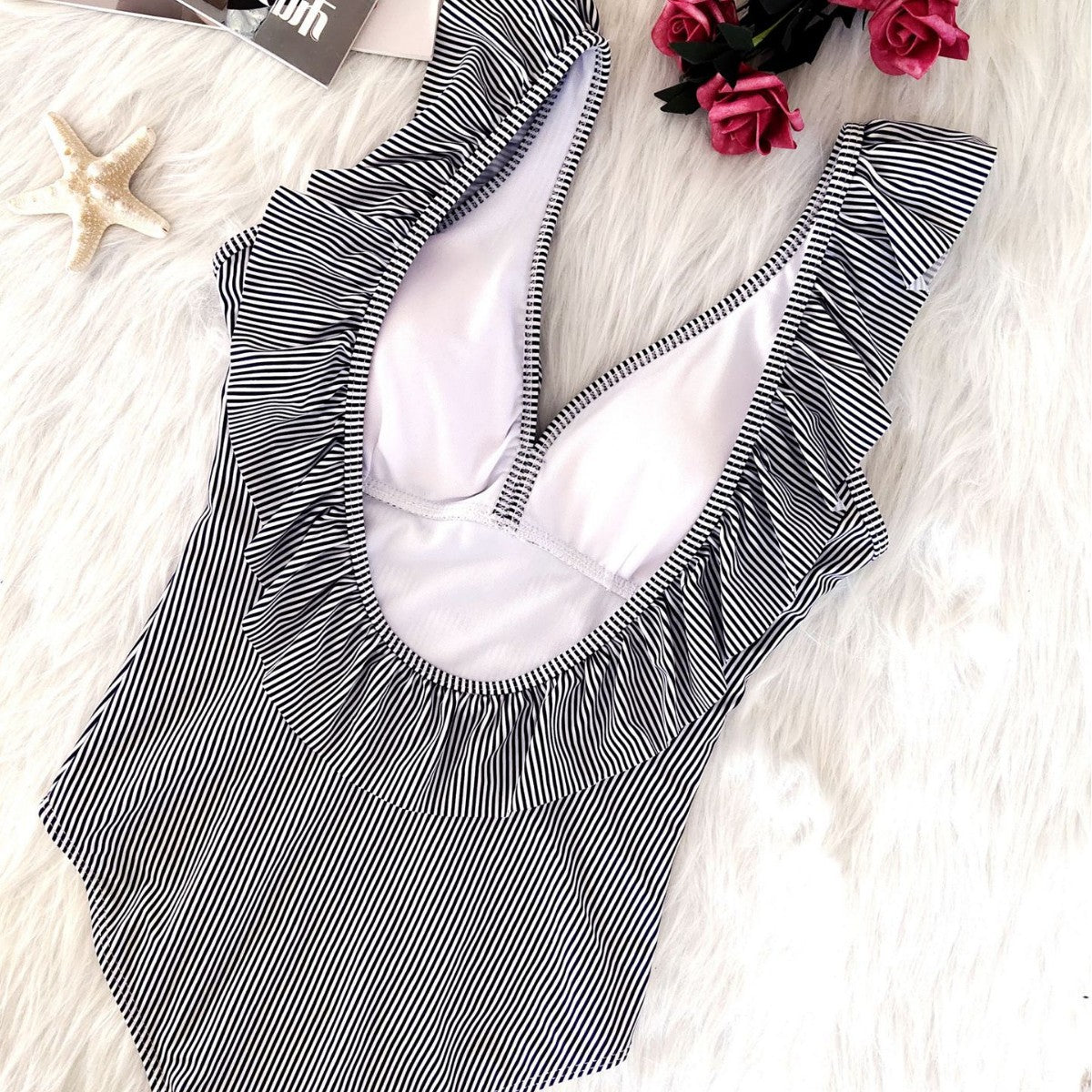 Maillot de bain en éponge pour femmes avec détails en volants R&B