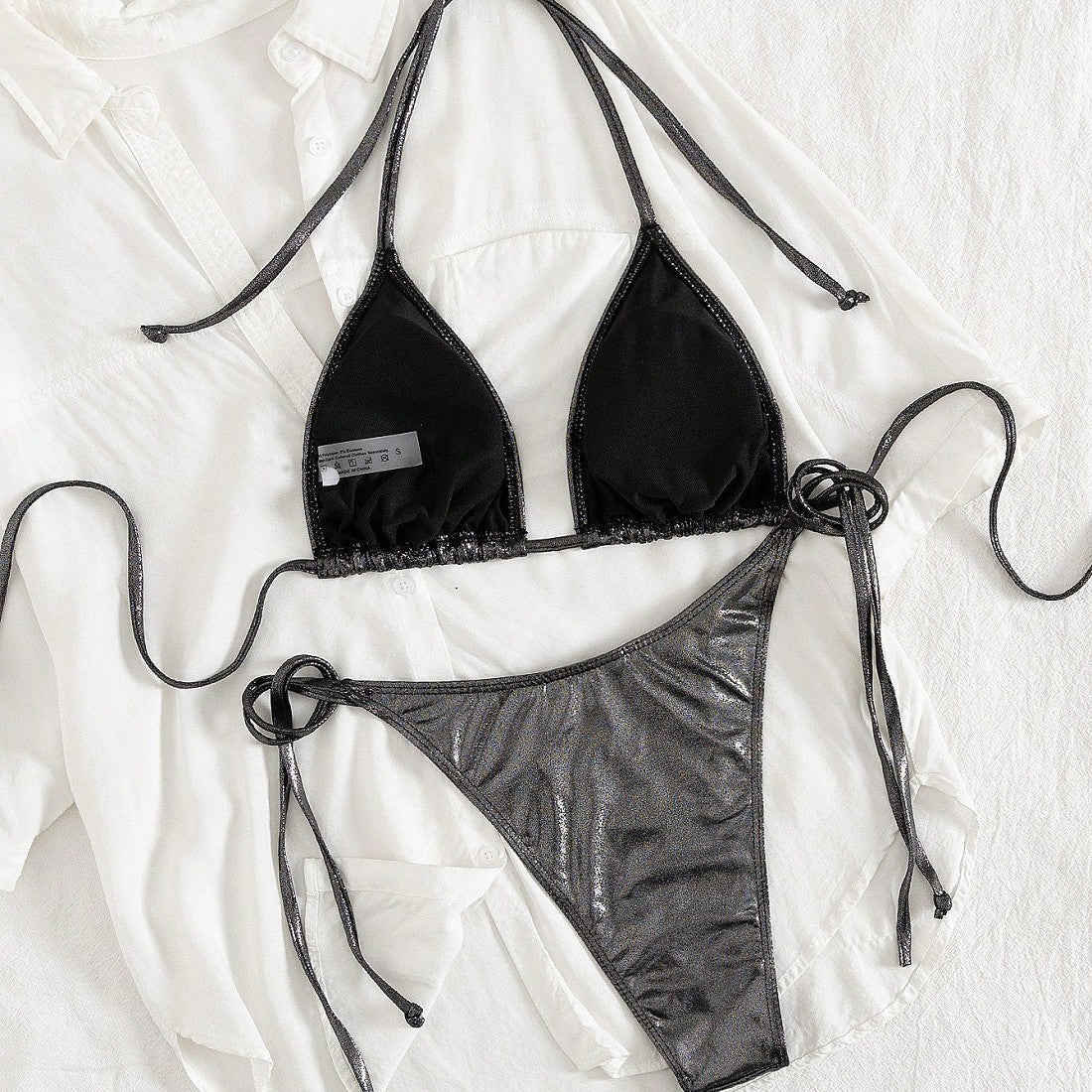 Bikini triangle femme avec bretelles réglables et design brillant R&B