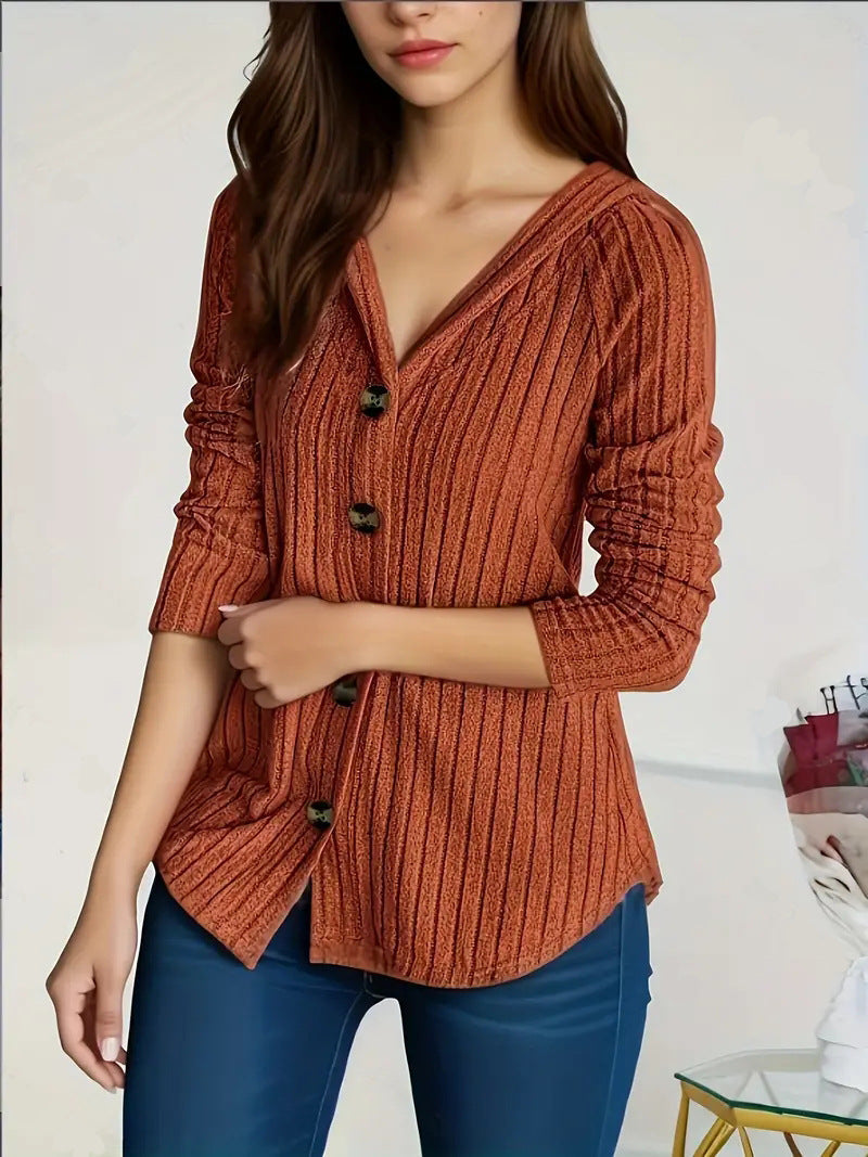 Cardigan en tricot côtelé pour femmes avec décolleté en V et boutons décoratifs Echo Archiv