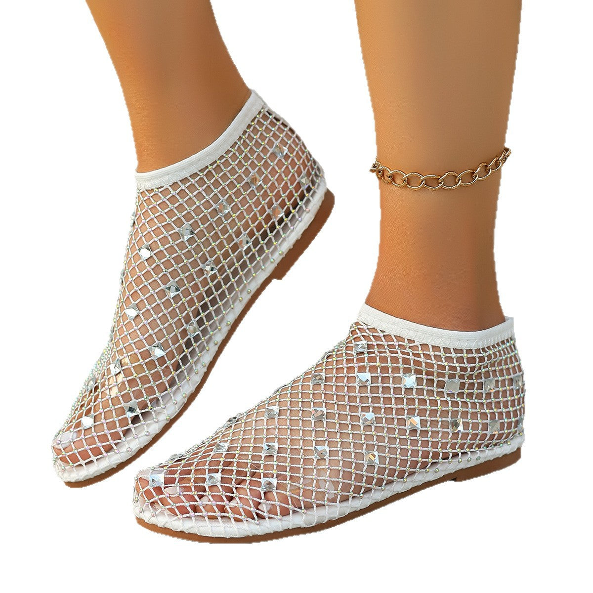 Sandales en filet pour femmes avec des appliques en strass scintillantes R&B
