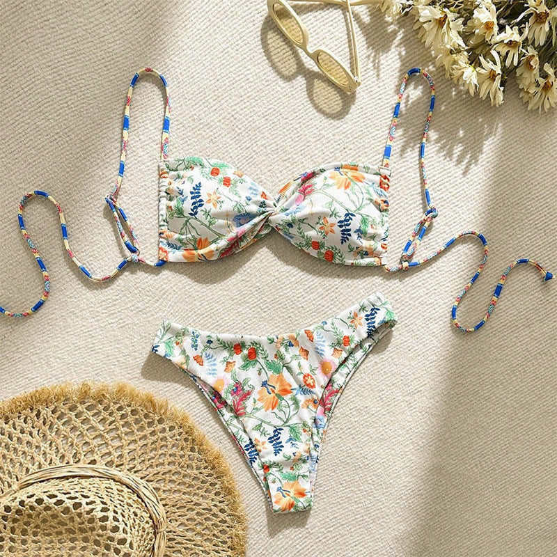 Bikini floral pour femmes avec rembourrage amovible et cordons réglables R&B
