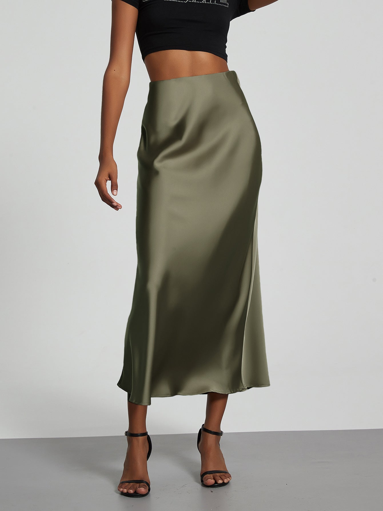 Jupe en Satin Stretch Élégante pour Femmes avec Taille Haute et Coupe Flottante R&B