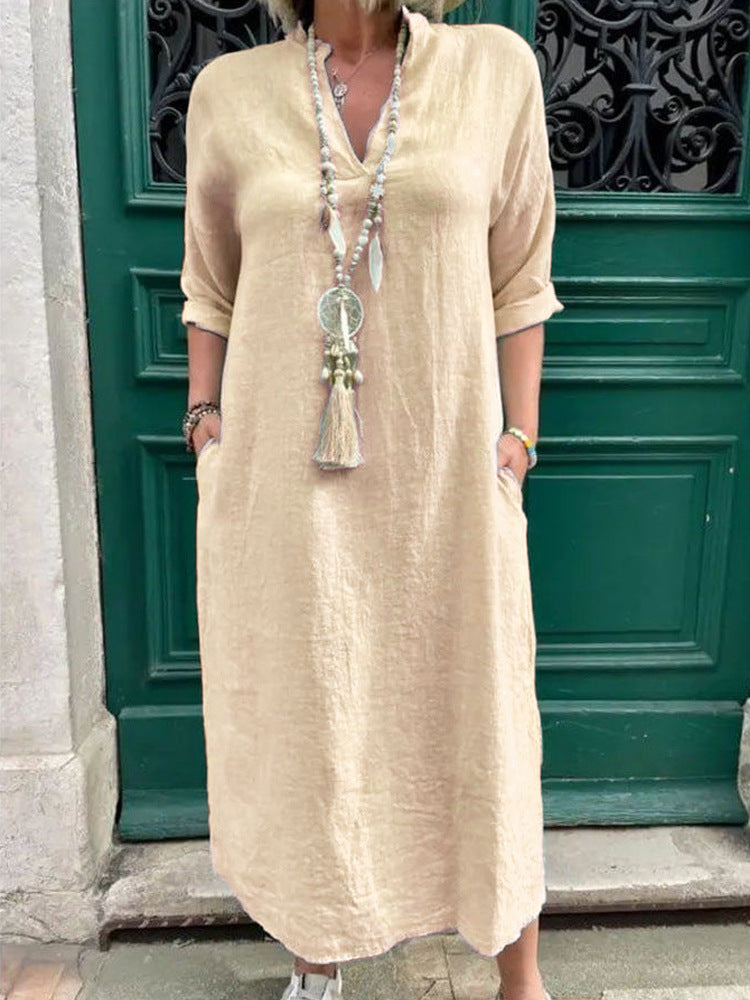 Robe Kaftan décontractée pour femmes avec poches latérales et décolleté en V tendance R&B