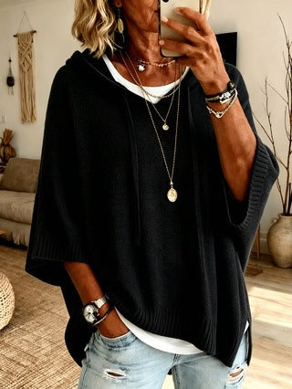 Poncho en tricot oversized avec capuche et manches courtes pour femmes Echo Archiv