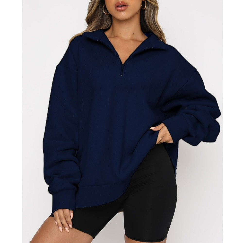 Sweatshirt oversized pour femmes avec demi-zip, doublure en polaire douce et poche kangourou Echo Archiv