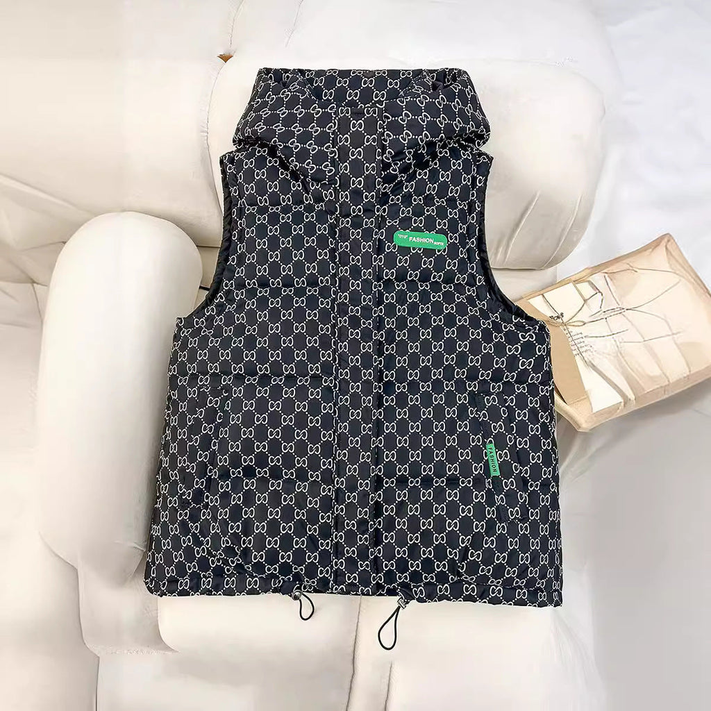 Gilet à capuche matelassé pour femmes avec impression logo intégrale, isolation rembourrée, ourlet ajustable et poches zippées dissimulées Echo Archiv