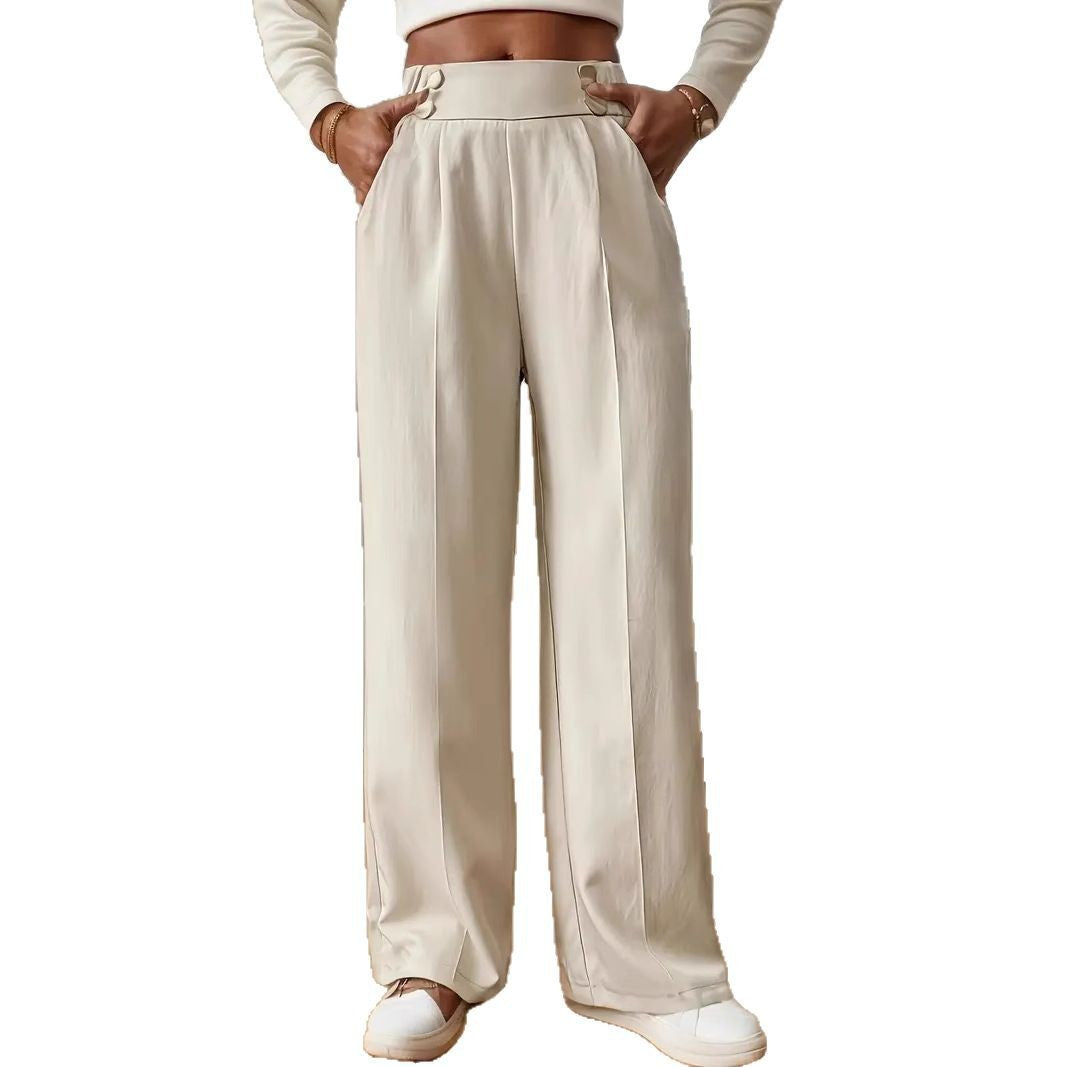 Pantalon Palazzo taille haute pour femmes avec boutons de ceinture, plis marqués et poches latérales Echoarchiv
