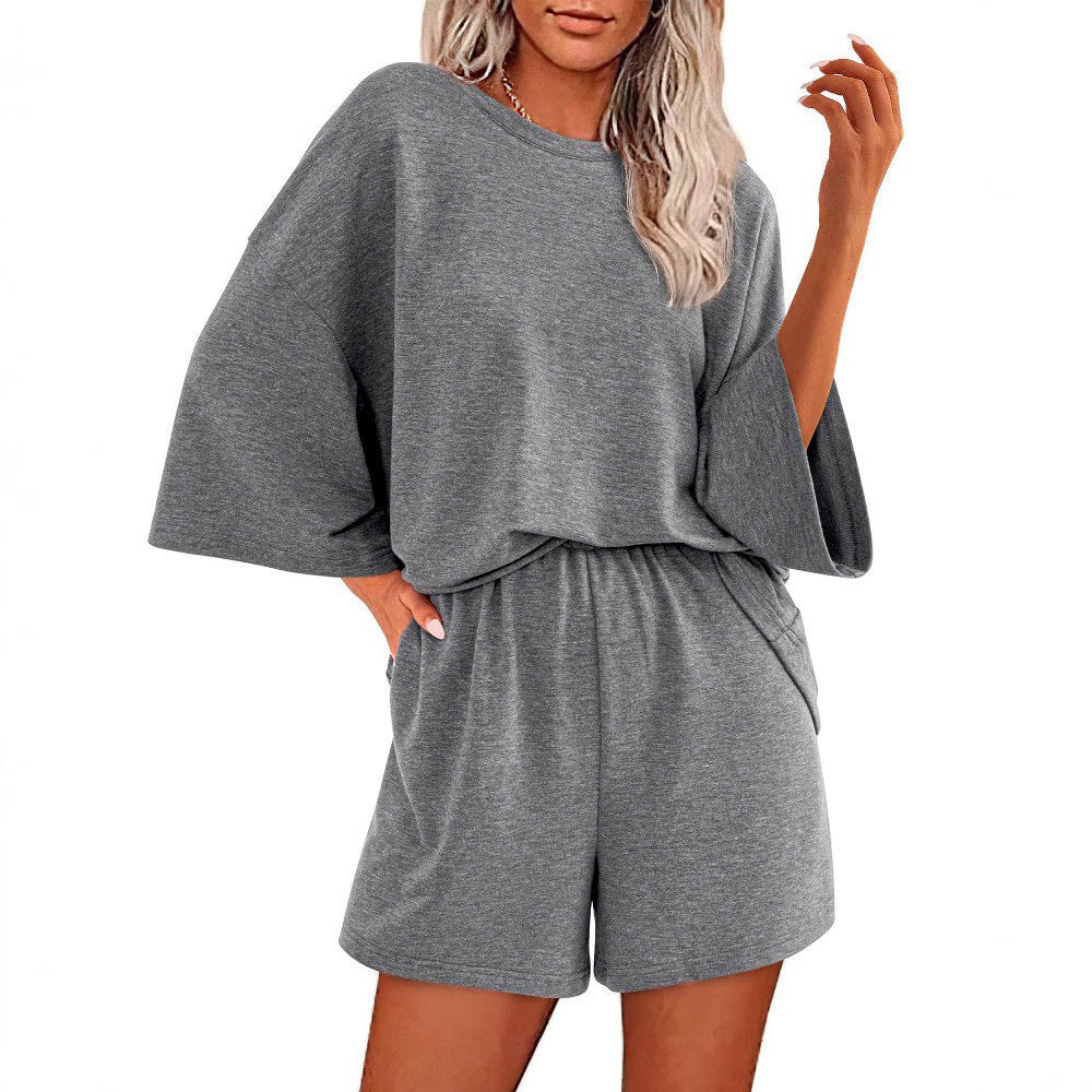 Ensemble de Haut à Manches Courtes Oversized et Shorts à Taille Élastique pour Femmes Echoarchiv