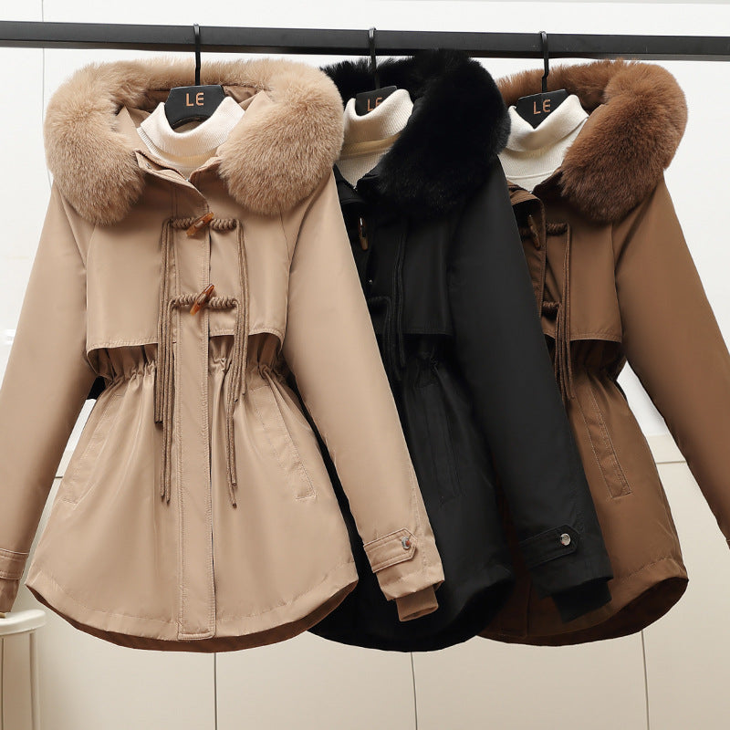 Parka fonctionnelle courte pour femmes avec cordon de serrage sculptant, col en fourrure amovible et fermeture éclair cachée Echo Archiv