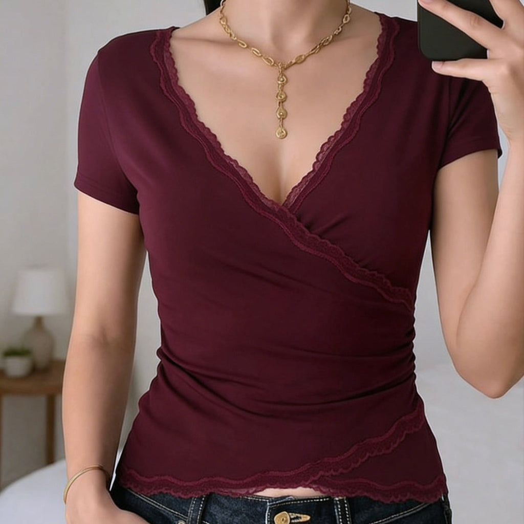 Haut enroulé pour femmes avec des accents en dentelle élégants de Heidi-Mode