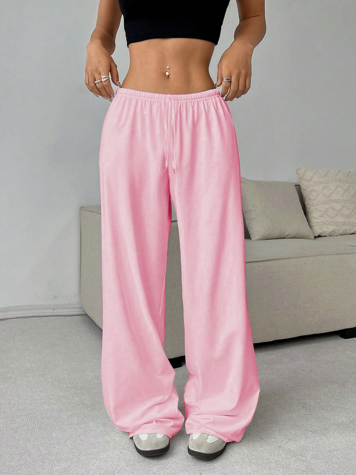 Pantalon Palazzo-Jogger taille haute pour femmes avec ceinture élastique, cordon de serrage et poches latérales Echo Archiv