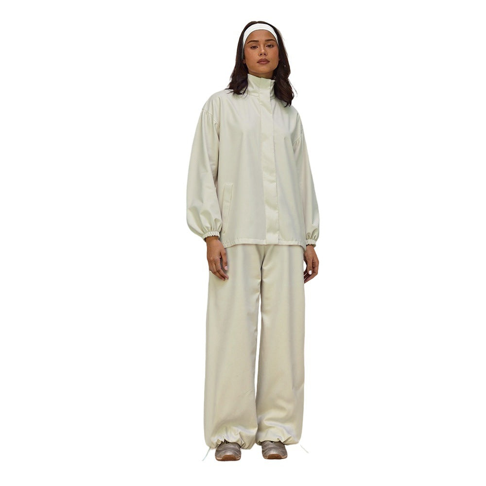 Ensemble de training oversize pour femmes avec col montant, manches ballon et pantalons larges à cordon