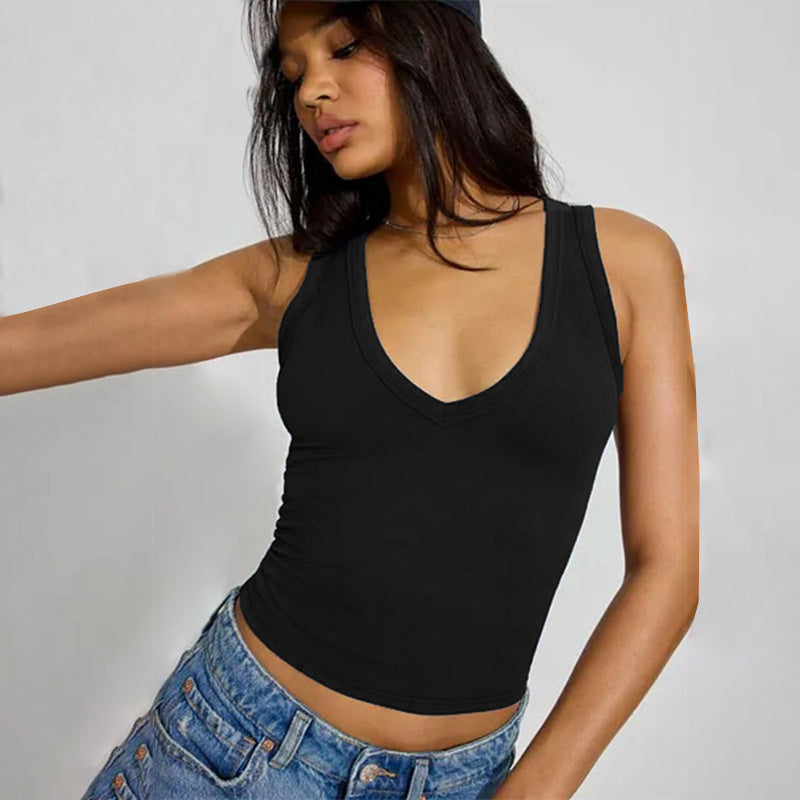 Top V-Neck ajusté pour femmes en matière élastique Heidi-Mode