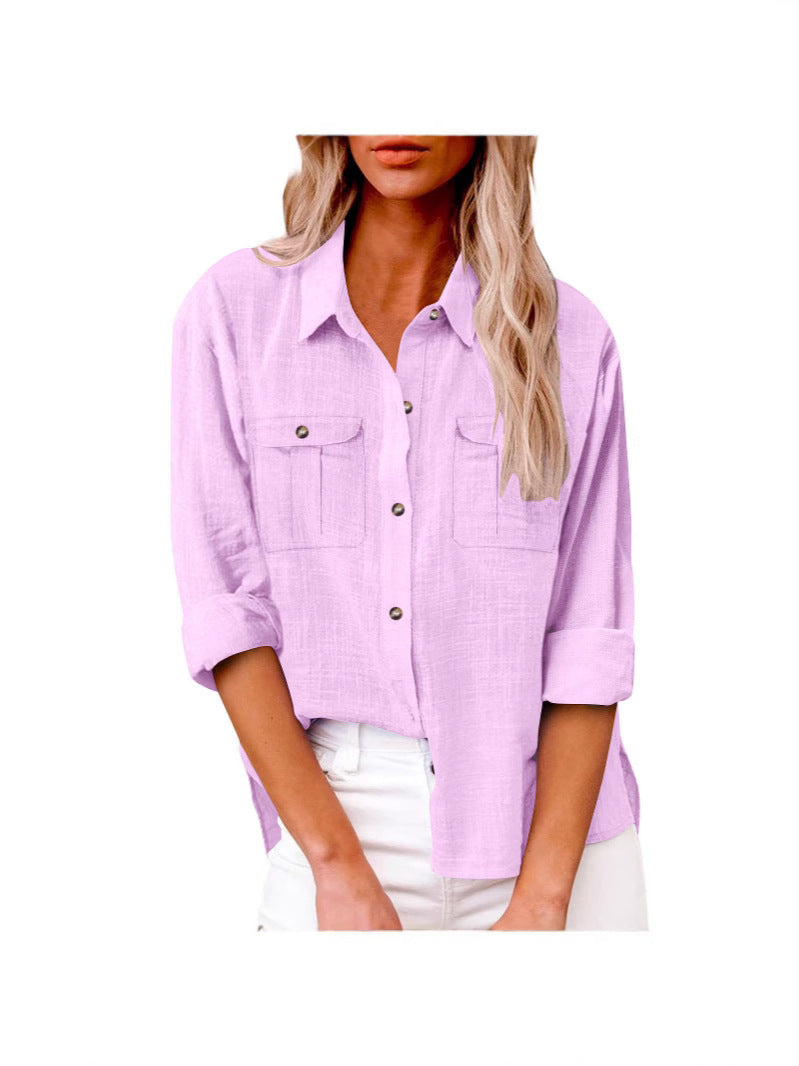 Chemisier oversize léger pour femmes en mélange de coton avec poches poitrine