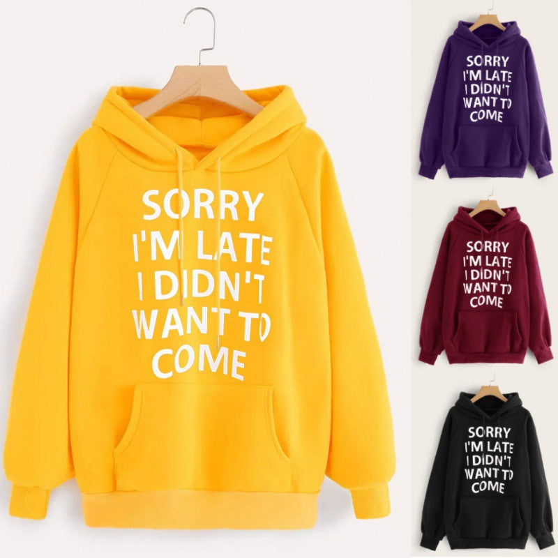 Sweat à capuche décontracté pour femmes avec impression statement, poche kangourou et manches raglan Echo Archive