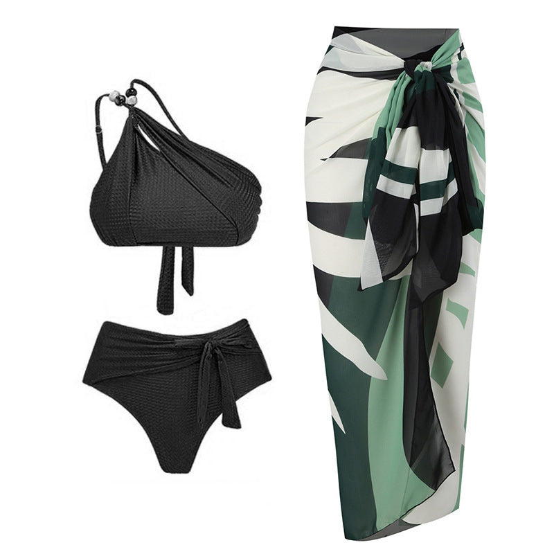Bikini femme taille haute avec coupe asymétrique et design enroulé raffiné R&B