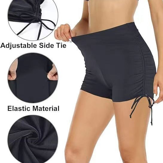 Short de bain féminin flatteur avec fronces et lien latéral R&B