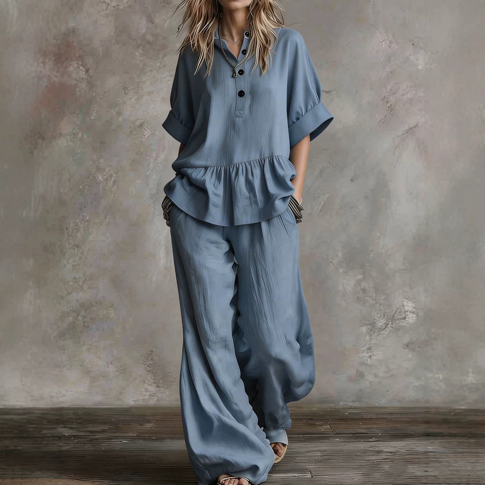 Costume Pantalon Oversize Décontracté pour Femmes avec Haut Croisé R&B