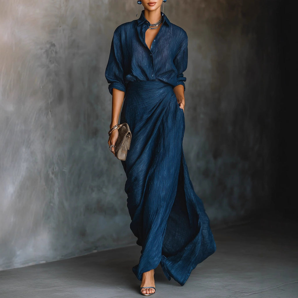 Jupe Maxi Drapée pour Femmes avec Effet Enveloppant et Texture Crinkle Echoarchiv